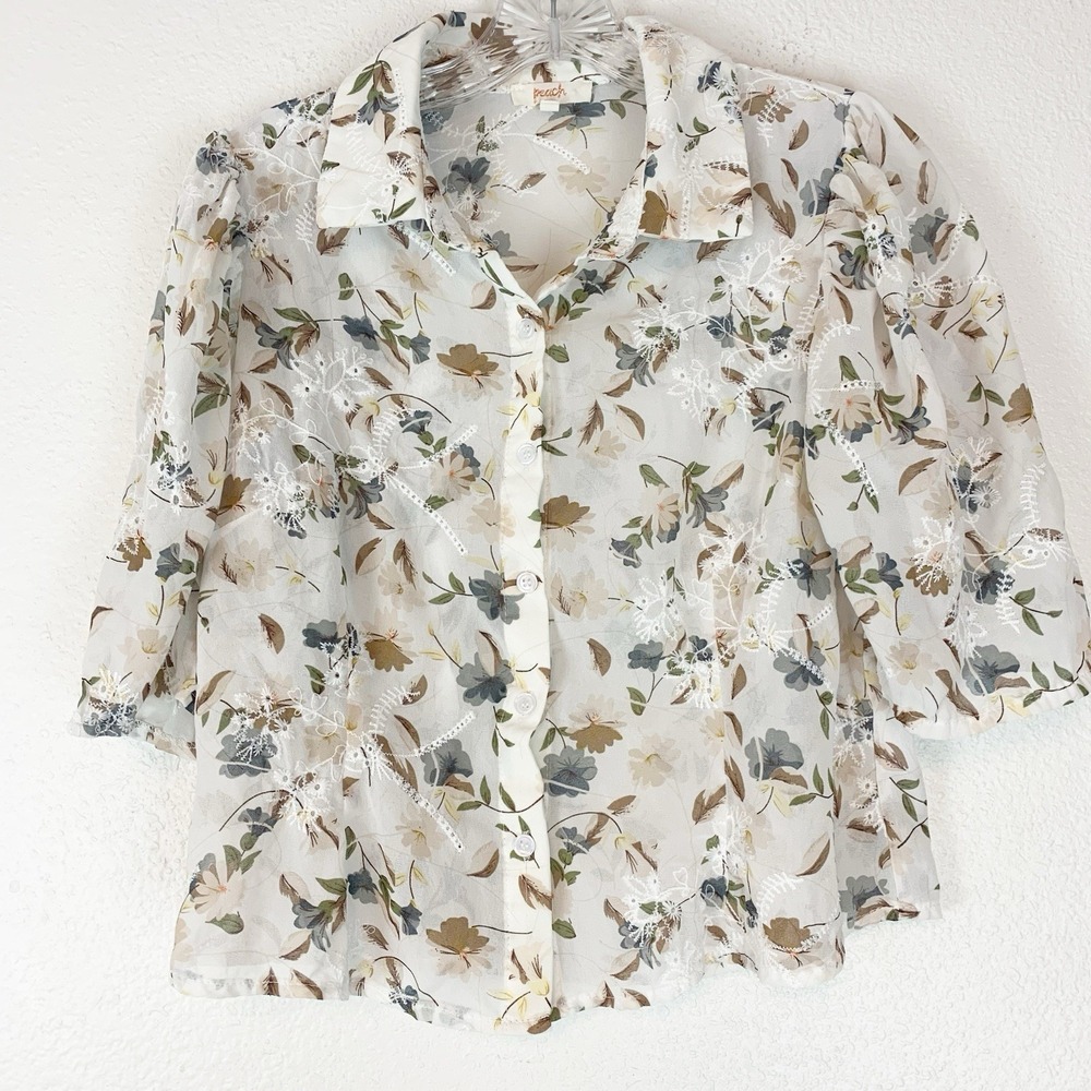 Peach Top Medium Cottagecore Romantic Boho Eyelet Prairie Feminine‎ Whimsy